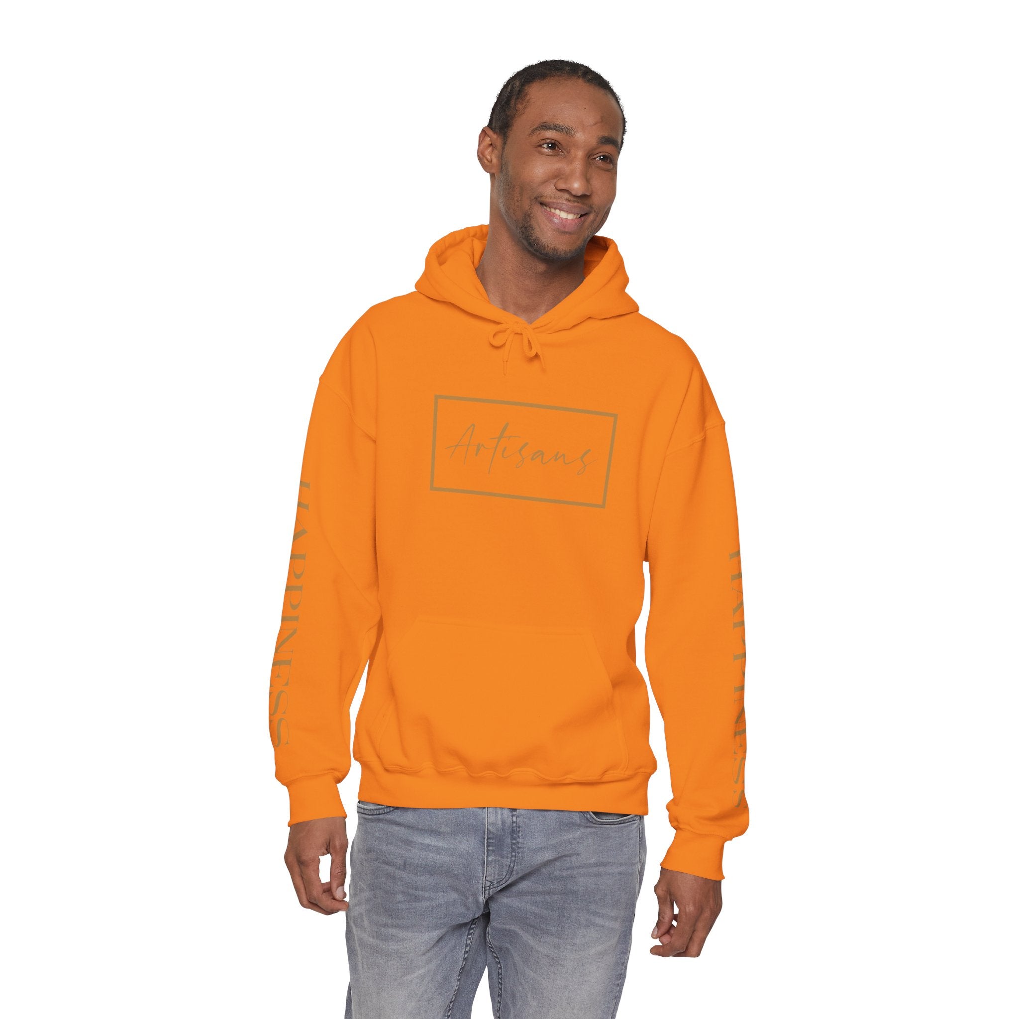 Hoodie 'Happiness Artisans' Gold Logo & 'Happiness' Sleeves